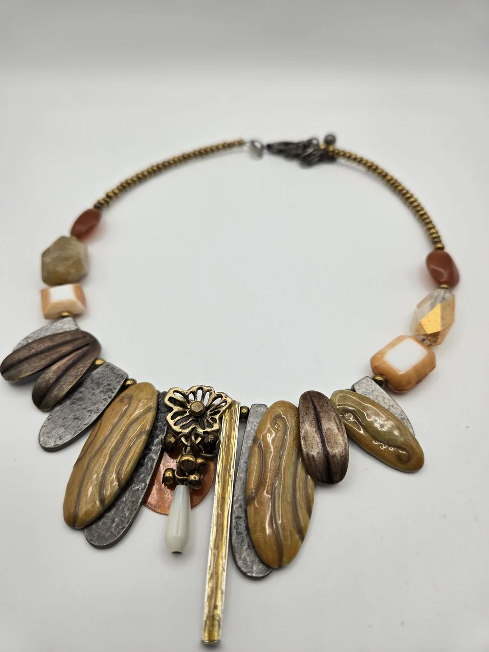 Chico's Amber Gold Copper Mixed-Media Statement Choker Artsy Flower Forest Fairy